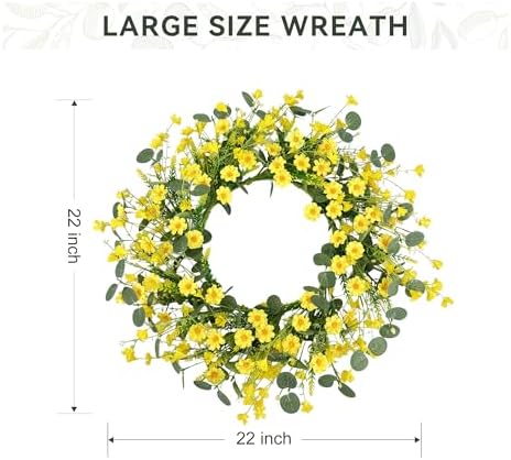 22" Daisy Eucalyptus Wreath for Front Door, Artificial Spring Summer Floral Wreath for Front Door, Home, alternate view 3