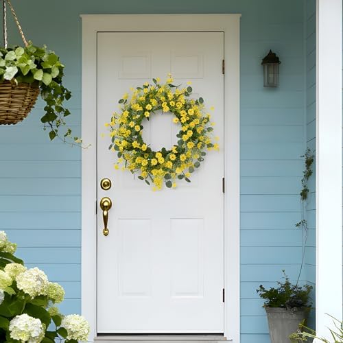 22" Daisy Eucalyptus Wreath for Front Door, Artificial Spring Summer Floral Wreath for Front Door, Home, alternate view 4