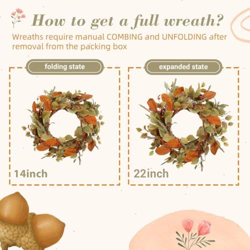 22" Fall Wreath for Front Door, Eucalyptus and Berry Decor, alternate view 4