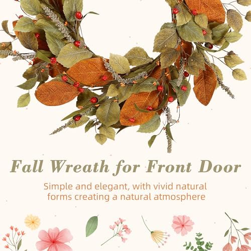 22" Fall Wreath for Front Door, Eucalyptus and Berry Decor, alternate view 5