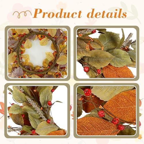 22" Fall Wreath for Front Door, Eucalyptus and Berry Decor, alternate view 6