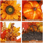 22" Fall Wreaths for Front Door Artificial Sunflower Wreath Autumn Decor in Sunflower, alternate view 5