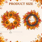 22" Fall Wreaths for Front Door Artificial Sunflower Wreath Autumn Decor in Sunflower, alternate view 6