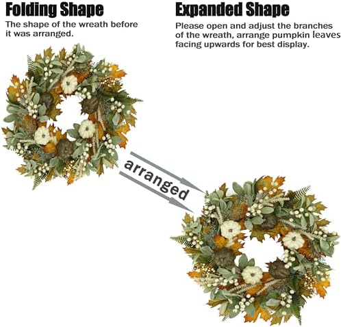 22'' Fall Wreaths for Front Door Autumn Wreath for Home Decor, alternate view 6