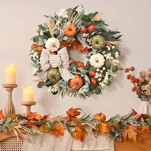 22'' Fall Wreaths for Front Door, Fall Decorations for Home Autumn Wreath, alternate view 2