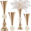 22" Gold Luxury Flower Vase for Wedding Centerpieces - Crystal-Embedded Tall Geometric Metal Vase for Feather