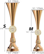 22" Gold Luxury Flower Vase for Wedding Centerpieces - Crystal-Embedded Tall Geometric Metal Vase for Feather, alternate view