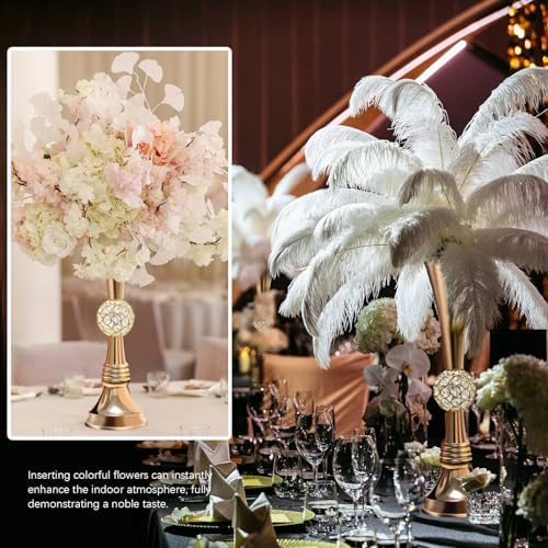 22" Gold Luxury Flower Vase for Wedding Centerpieces - Crystal-Embedded Tall Geometric Metal Vase for Feather, alternate view