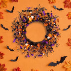22" Halloween Wreath, Halloween Candy Jack-o'-Lantern Black Berry in Black Orange Purple, alternate view 4