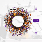 22" Halloween Wreath, Halloween Candy Jack-o'-Lantern Black Berry in Black Orange Purple, alternate view 6