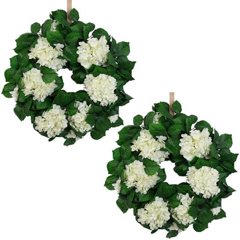 22" Hydrangea Wreath for Front Door - All-Season Wedding Décor with Lamb’s Ear Leaves & Hydrangea Blooms