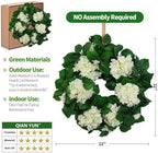 22" Hydrangea Wreath for Front Door - All-Season Wedding Décor with Lamb’s Ear Leaves & Hydrangea Blooms, alternate view 3