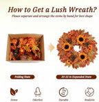 22 in Artificial Fall Wreath, Sunflower Wreaths for Front Door in Sunflower, alternate view 6