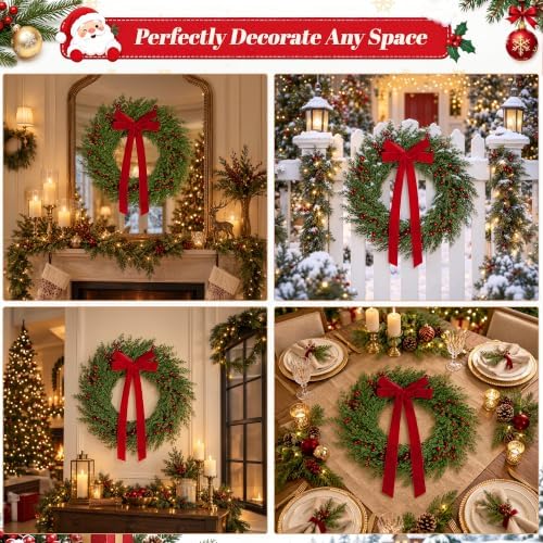 22 in Christmas Wreath for Front Door, Holiday Wreath with a Red Bow in Christmas Bow, alternate view 7