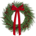 22 Inch Artificial Christmas Wreath for Front Door with Red Bow & Berries