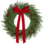 22 Inch Artificial Christmas Wreath for Front Door with Red Bow & Berries