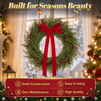 22 Inch Artificial Christmas Wreath for Front Door with Red Bow & Berries, alternate view 3