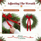 22 Inch Artificial Christmas Wreath for Front Door with Red Bow & Berries, alternate view 4