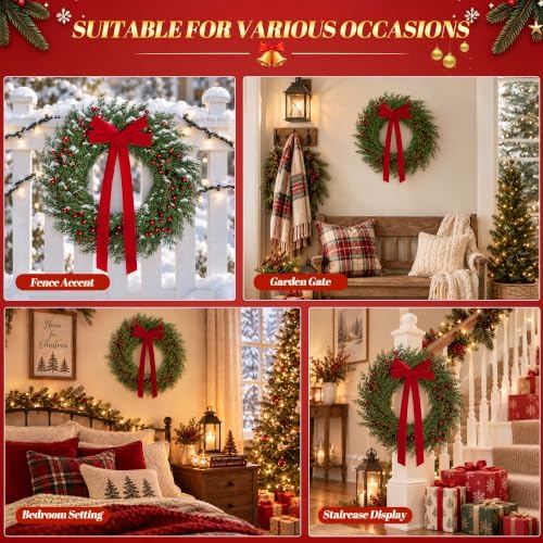22 Inch Artificial Christmas Wreath for Front Door with Red Bow & Berries, alternate view 5
