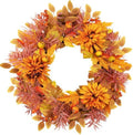22 Inch Artificial Fall Wreath, Autumn Harvest Wreath with Vibrant Dahlias, Maple Leaves, Pomegranates &