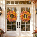 22 Inch Artificial Fall Wreath, Autumn Harvest Wreath with Vibrant Dahlias, Maple Leaves, Pomegranates &, alternate view 5