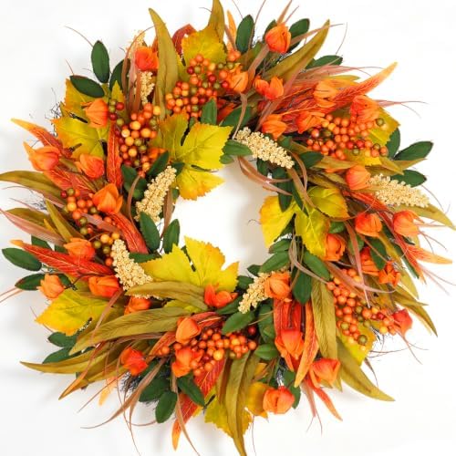 22 Inch Artificial Fall Wreath for Front Door in Fall