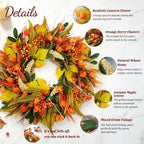 22 Inch Artificial Fall Wreath for Front Door in Fall, alternate view 2