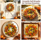 22 Inch Artificial Fall Wreath for Front Door in Fall, alternate view 5