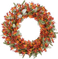 22 Inch Artificial Fall Wreath Lambs Ear Orange Forsythia for Front Door