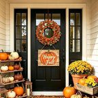 22 Inch Artificial Fall Wreath Lambs Ear Orange Forsythia for Front Door, alternate view 5