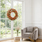 22 Inch Artificial Fall Wreath Lambs Ear Orange Forsythia for Front Door, alternate view 7