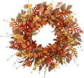 22 inch Artificial Fall Wreaths for Front Door, Autumn Wreath with Large red Berries and Fall Leaves Suitable