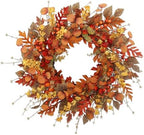 22 inch Artificial Fall Wreaths for Front Door, Autumn Wreath with Large red Berries and Fall Leaves Suitable