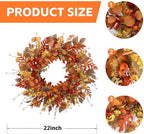 22 inch Artificial Fall Wreaths for Front Door, Autumn Wreath with Large red Berries and Fall Leaves Suitable, alternate view