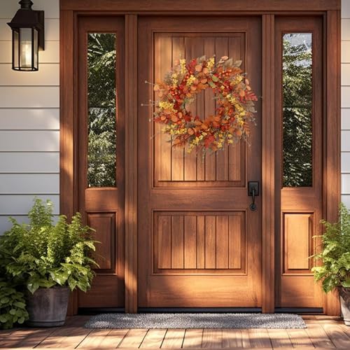 22 inch Artificial Fall Wreaths for Front Door, Autumn Wreath with Large red Berries and Fall Leaves Suitable, alternate view