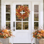 22 inch Artificial Fall Wreaths for Front Door, Autumn Wreath with Large red Berries and Fall Leaves Suitable, alternate view