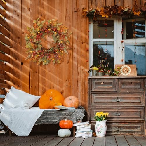 22 inch Artificial Fall Wreaths for Front Door, Autumn Wreath with Pumpkin and red Berries Suitable for Indoor, alternate