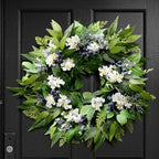 22 Inch Blueberry Spring Summer Wreath for Front Door - Navy Blue Wreath in Blue, Green, Multicolored