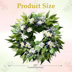 22 Inch Blueberry Spring Summer Wreath for Front Door - Navy Blue Wreath in Blue, Green, Multicolored, alternate view 6
