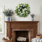 22 Inch Blueberry Spring Summer Wreath for Front Door - Navy Blue Wreath in Blue, Green, Multicolored, alternate view 7