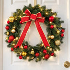 22 Inch Christmas Wreath, Red Bow and Balls, Front Door Decor