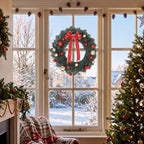 22 Inch Christmas Wreath, Red Bow and Balls, Front Door Decor, alternate view 2