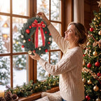 22 Inch Christmas Wreath, Red Bow and Balls, Front Door Decor, alternate view 3