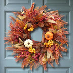 22 Inch Eucalyptus Fall Wreath for Front Door with Mixed Berry and Pumpkins in Multicolor