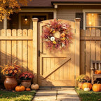 22 Inch Eucalyptus Fall Wreath for Front Door with Mixed Berry and Pumpkins in Multicolor, alternate view 2