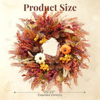 22 Inch Eucalyptus Fall Wreath for Front Door with Mixed Berry and Pumpkins in Multicolor, alternate view 5
