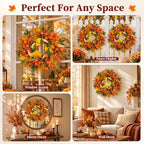 22 Inch Fall Harvest Wreath for Front Door with Lantern Flowers, alternate view 7