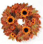 22 Inch Fall Wreath for Front Door with Sunflowers & Pumpkins