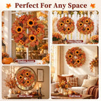 22 Inch Fall Wreath for Front Door with Sunflowers & Pumpkins, alternate view 7