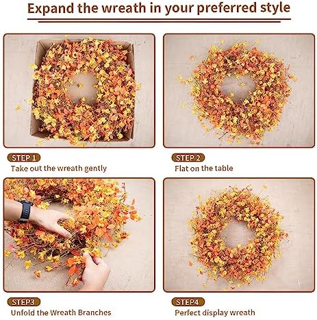 22 Inch Fall Wreaths for Front Door Boho Fall Wreath Autumn Wreath, alternate view 6